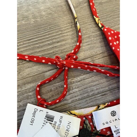 Socialite Wrap Jumpsuit w/ leg slits NWT Sz Large, Red White Polka Dot Floral - Picture 10 of 16